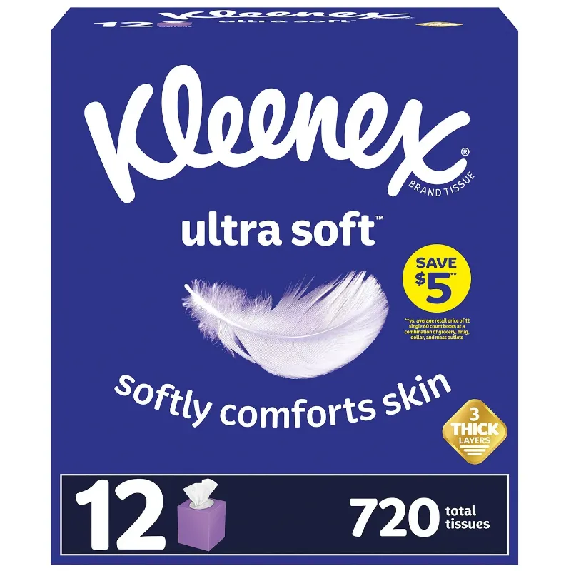 Photo 1 of Kleenex Ultra Soft 3-Ply Facial Tissues, Cube Boxes (60 Tissues/Box, 12 Boxes)
