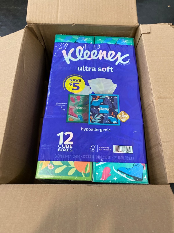 Photo 2 of Kleenex Ultra Soft 3-Ply Facial Tissues, Cube Boxes (60 Tissues/Box, 12 Boxes)
