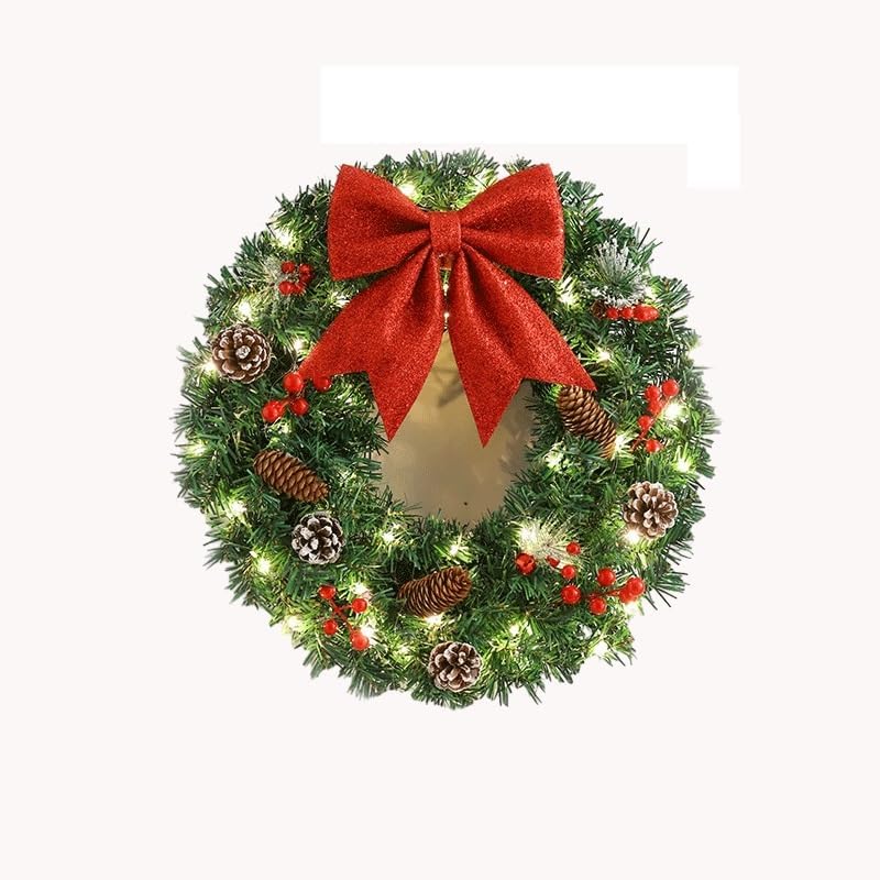 Photo 1 of Christmas Wreaths Garlands Swags for Front Door, Spruce, White Lights, Pine Cones, Berry Clusters, Christmas Collection (Color : 60cm)
