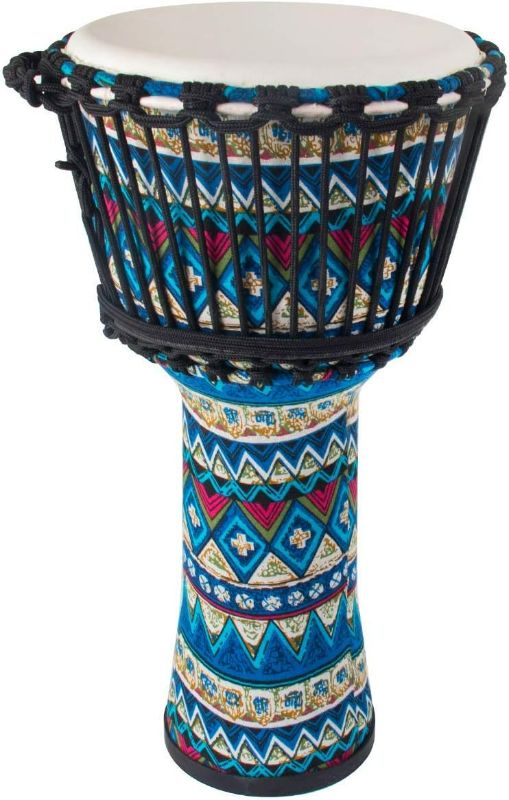 Photo 1 of Djembe Drum, AKLOT African Drum Cloth Stitching 11'' x 20'' ABS Resin Lightweight Goatskin Drumhead for Starter Beginners(Blue Floral)
