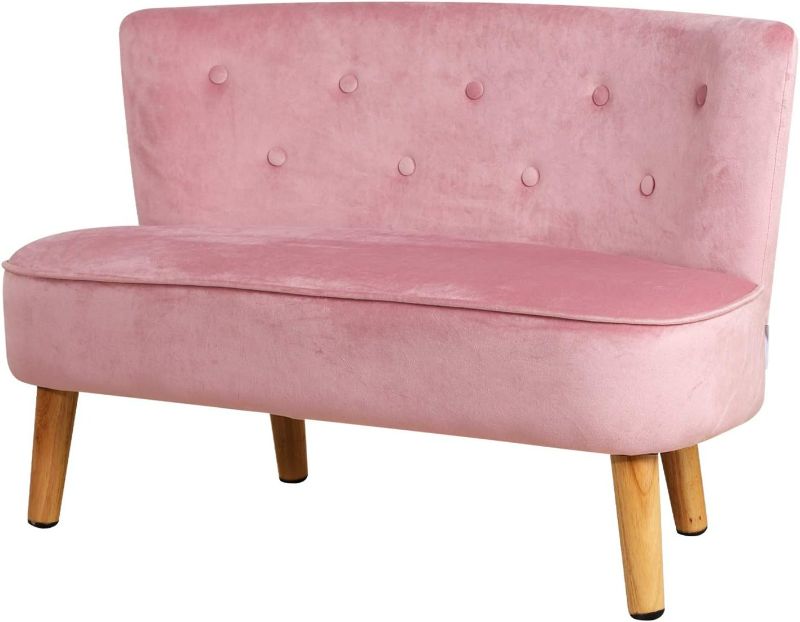 Photo 1 of 2-Seat Kid Sofa Couch with Velvet Fabric, Kid Sofa Chair with Wooden Frame for 3-6 Age Children Gift,35.6" Length, Pink