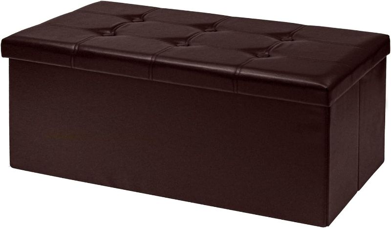 Photo 1 of 30 Inches Folding Storage Ottoman, Faux Leather Brown Footrest Ottoman, Storage Bench Suit for Bedroom, Living Room and Hallway, Support 350lbs