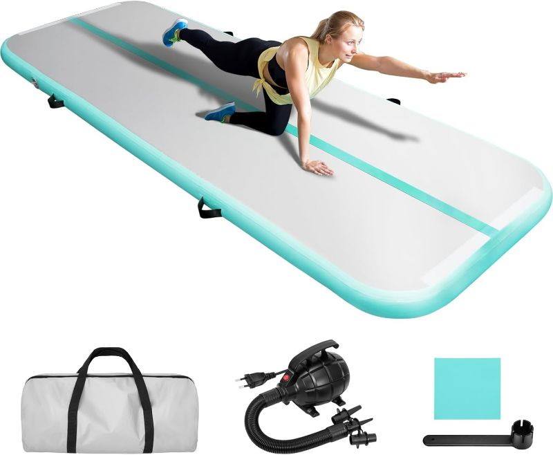 Photo 1 of EDOSTORY Inflatable Air Gymnastics Mat Training Mats 4 inches thick Gymnastics Tracks for Home/Training/Cheerleading/Yoga/Water Sports with 600W Electric Pump