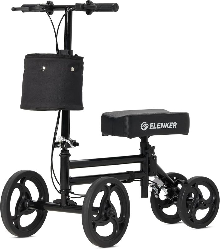 Photo 1 of ELENKER Knee Scooter Economy Knee Walker with Dual Braking System for Injury or Surgery to The Foot, Ankle Injuries Bright Black