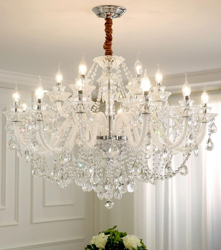 Photo 1 of Clear Crystal Chandelier, K9 Crystal 18 Lights, E12 Bulbs, Crystal Ceiling Lamp for Living room, Bedroom, Dining room, UL-listed, Easy to Install (18-Light)