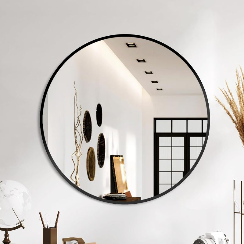 Photo 1 of Black Frame Mirror, Bathroom Mirrors for Wall,22'' Round Circle Mirror for Entryway Bedroom Vanity(22'',Black)