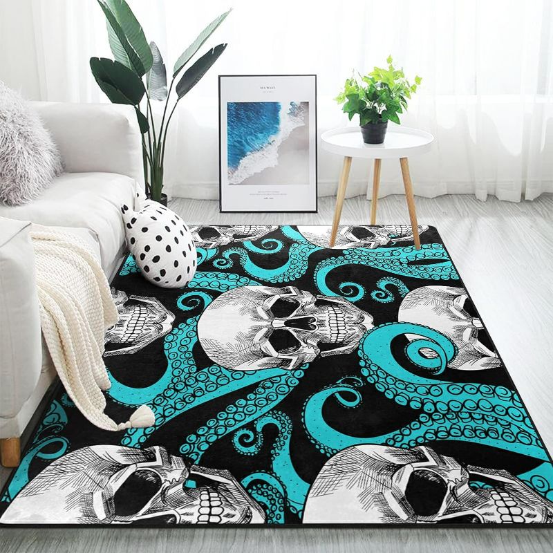 Photo 1 of ALAZA Blue Octopus Kraken Sugar Skull Area Rug Rugs for Living Room Bedroom 7' x 5'