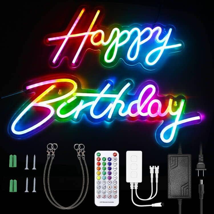 Photo 1 of Aclorol Happy Birthday Neon Sign Dream Color LED Neon Light Signs for Bedroom Happy Birthday Lights Up Sign Aesthetic Multi-Color with LED Controller for Party Wall Decor Backdrop Power Supply