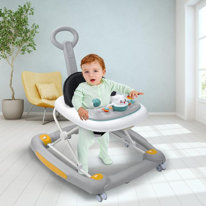 Photo 1 of 4 in 1 Baby Walker, Baby Walker with Wheels, Adjustable Height, Music, Lights, Rocker Mode, Baby Activity Walker, Baby Walker and Bouncer Combo, Baby Walker for Boys Girls 6-24 Months