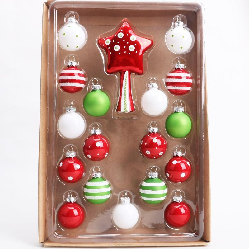 Photo 1 of Christmas Ball Mini Christmas Balls in Glass 18 pcs 1,18 ×1,46in Shiny, Matte for Christmas Tree Ornaments Decorations Xmas