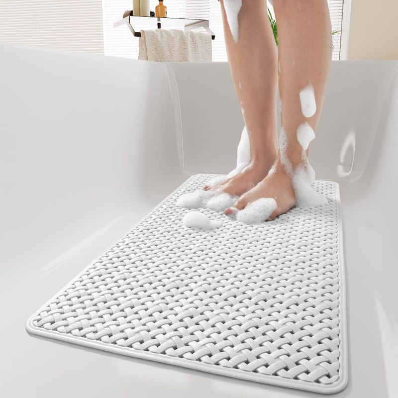 Photo 1 of (Color White) Extra Long 40”x16” Bathtub-Mat Non Slip with Suction Cups and Drain Holes, Machine Washable Shower Mat Anti Slip Bath Mat for Tub & Shower