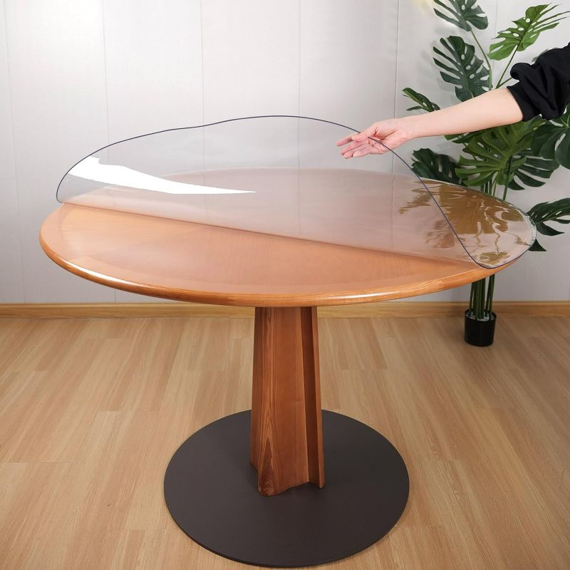 Photo 1 of 36 Inch Clear Plastic Round Table Top Protector PVC Tablecloth Cover Vinyl Cover Easy Clean Waterproof Furniture Topper Pad for Wood Dining Living Room Accent Coffee Patio Table Mat Desk Pad