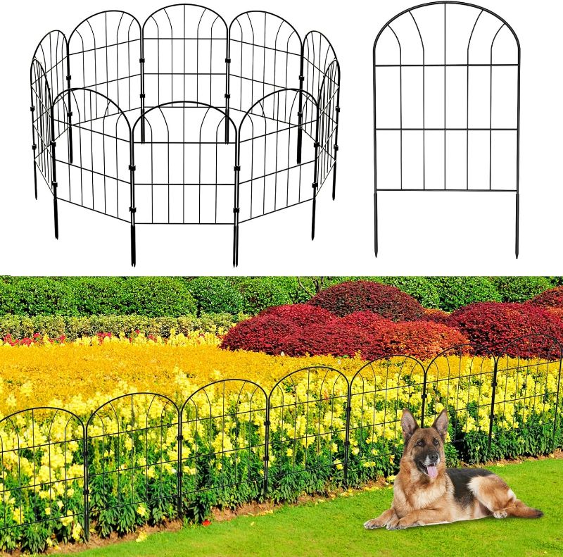 Photo 1 of Decorative Garden Fence 10 Pack, Animal Barrier Fence, No Dig Fencing 24in (H) x 11ft (L) Metal Wire Panel Garden Fence Border, Dog Rabbits Ground Stakes No Dig Fence for Outdoor Patio, 11FT