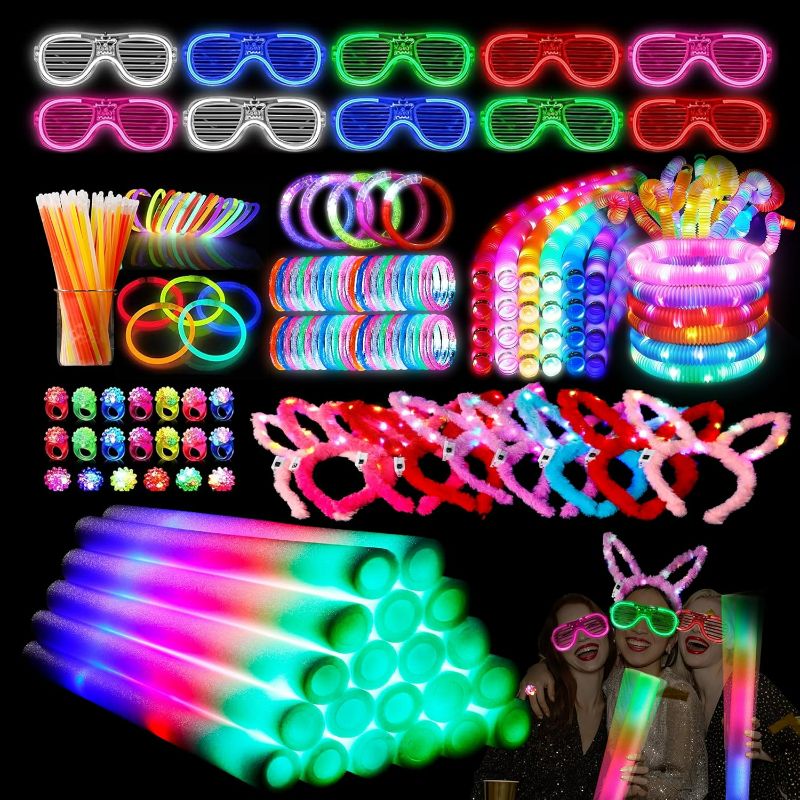 Photo 1 of 148Pcs Glow Party Supplies,20Pcs Foam Glow Sticks,50Pcs Glow Sticks,10Pcs LED Glasses,10Pcs LED Bunny Ear Headband,20Pcs LED Ring,18Pcs Pop Tubes,20 LED Bracelet, Glow in the Dark Light Up Party Favors