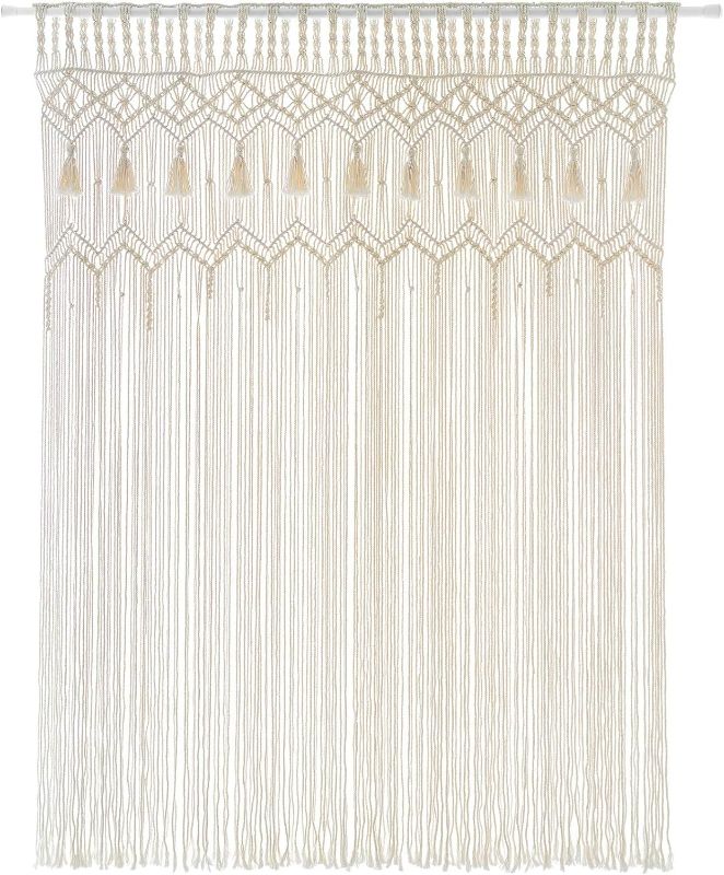 Photo 1 of Mkono Macrame Curtain Large Boho Woven Wall Hanging Window Curtains Handmade Bohemian Decor for Window Doorway Closet Wedding Backdrop Arch Bedroom Living Room Apartment, 51''Wide x 70''Long