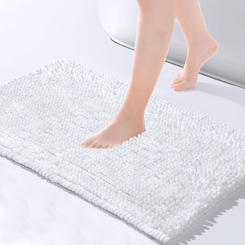 Photo 1 of FRESHMINT Chenille Bathroom Rugs Mat 24"x17", Non-Slip Bath Mat for Bathroom Floor, Washable Soft Thick Water Absorbent Microfiber Shower Mat, White