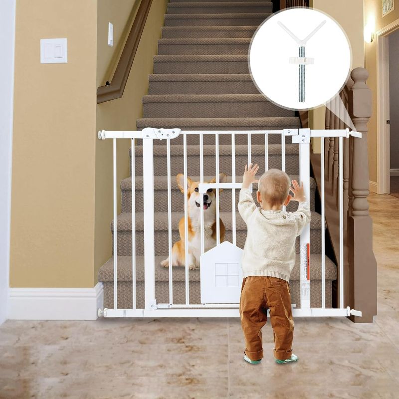 Photo 1 of Baby Gate with Cat Door, HAHA KID 29-40" Auto Close Baby Gate, Pressure Mounted Easy Walk Thru Cat Pet Gate for Stairs, Doorways, House includes 4 Y-Spindle Rods & 3 Extension Pieces (White)