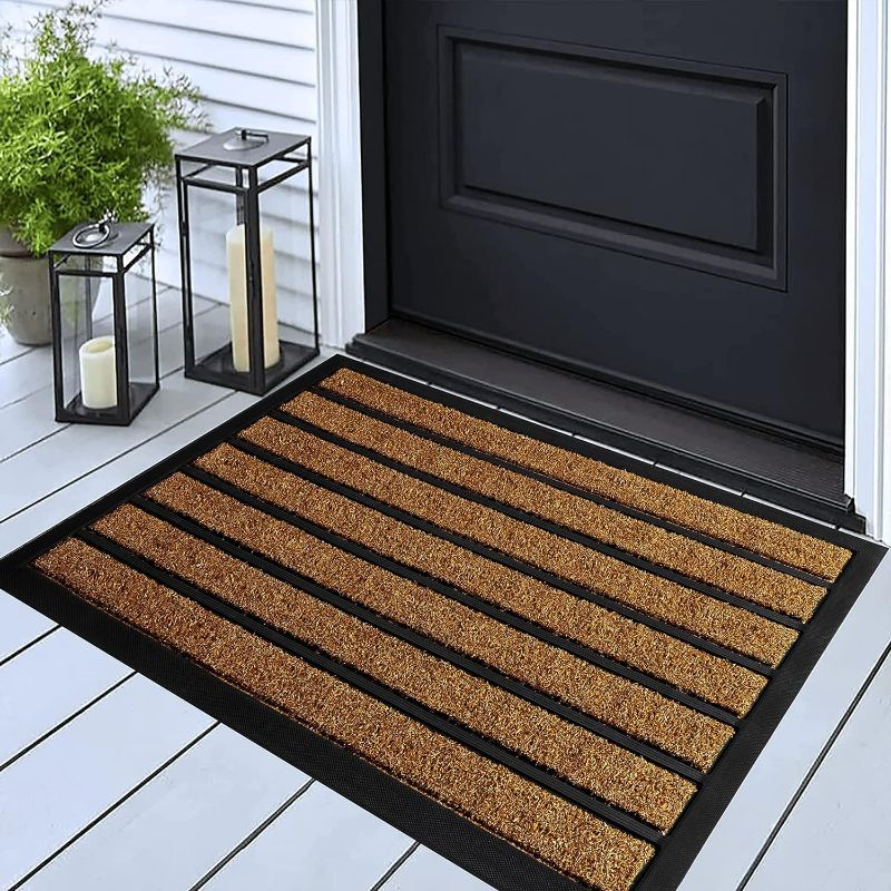 Photo 1 of (30" x 17", Bright Brown) Extra Durable Door Mat - Dirt Trapping Outdoor Welcome Mats - Non-Slip Outdoor Door Mats - Low Profile Front Door Mat - Indoor 