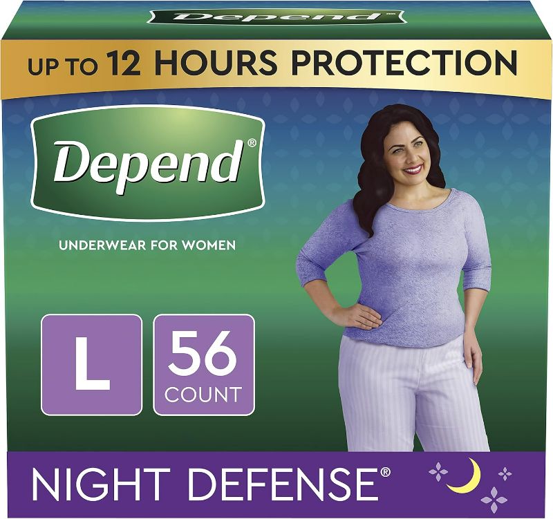 Photo 1 of Depend Night Defense Adult Incontinence Underwear for Women, Disposable, Overnight, Large, Blush, 56 Count (4 Packs of 14) (Packaging May Vary)