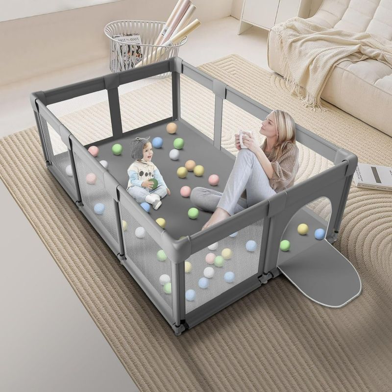 Photo 1 of Large Baby Playpen for Toddlers, Playpen 74×50, Large Baby Play Yards Indoor & Outdoor, Sturdy Safety Baby Play Pen with Soft Breathable Mesh, Toddlers Activity Center with Anti-Slip Base