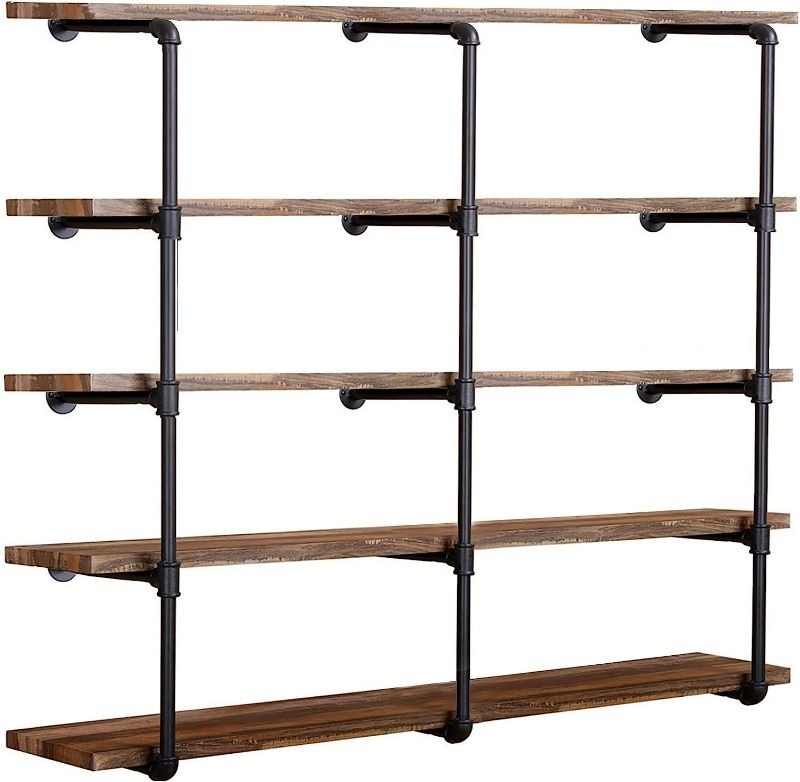 Photo 1 of Industrial Wall Mount Iron Pipe Shelf Shelves Shelving Bracket Vintage Retro Black DIY Open Bookshelf DIY Storage office Room Kitchen Shelves (3Pcs,52" Tall,12" deep)