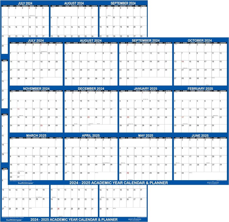 Photo 1 of 24x36 Swift Glimpse 2024-2025 Academic Wall Calendar Dry Erase Erasable, Large, Wet & Dry Erase Laminated, Yearly School Planner, JULY 2024 to JUNE 2025 ONLY