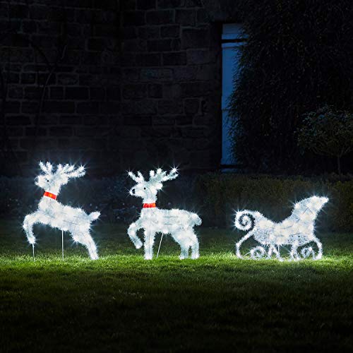 Photo 1 of Lights4fun, Inc. 23.5” Reindeer & Sleigh Pre-Lit LED Christmas Light up Figures Decoration