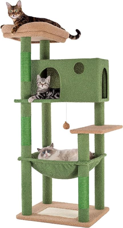 Photo 1 of Cactus Cat Tree for Large Cats 53 Inches Tall Cat Tower with Large Hammock 21.7x17.7 Inches Super Spacious Condo and Wide Padded Perch Scratching Posts and Pad for Indoor Cats-Large Cactus