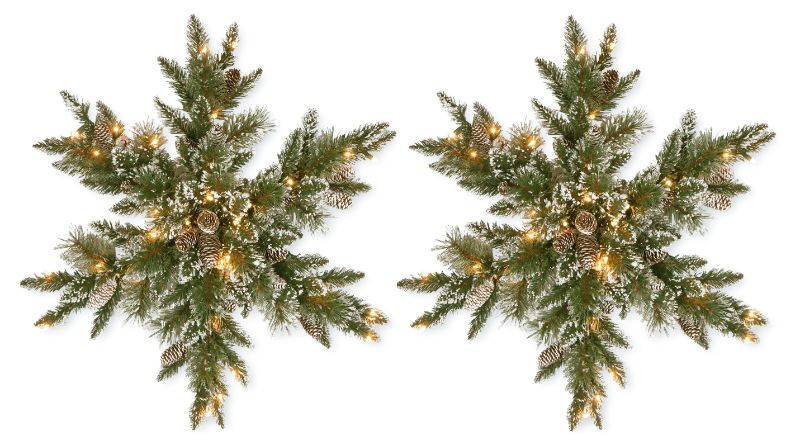 Photo 1 of 2 Pack 32 Inch Artificial Christmas Star Wreaths Christmas Wreath with Pine Cones  Frosted Branches Home Xmas Party Decoration