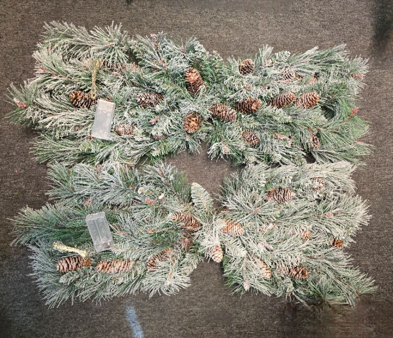 Photo 2 of 2 Pack 32 Inch Artificial Christmas Star Wreaths Christmas Wreath with Pine Cones  Frosted Branches Home Xmas Party Decoration