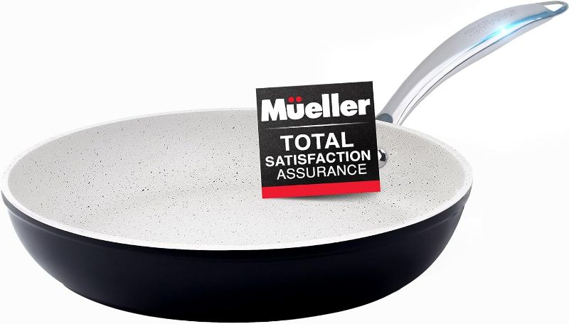 Photo 1 of Mueller 12-Inch Fry Pan, Heavy Duty Non-Stick German Stone Coating Cookware, Aluminum Body, Even Heat Distribution, No PFOA or APEO, EverCool Stainless Steel Handle, Black