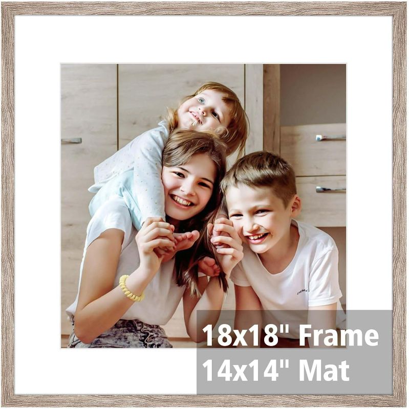 Photo 1 of 18x18 frame Distressed Farmhouse Wood Pattern 18x18 picture frame Display 14x14 with mat, Horizontal and Vertical frame 18x18,Plexiglass,Wall Décor, Light Wood Grain,1Pack