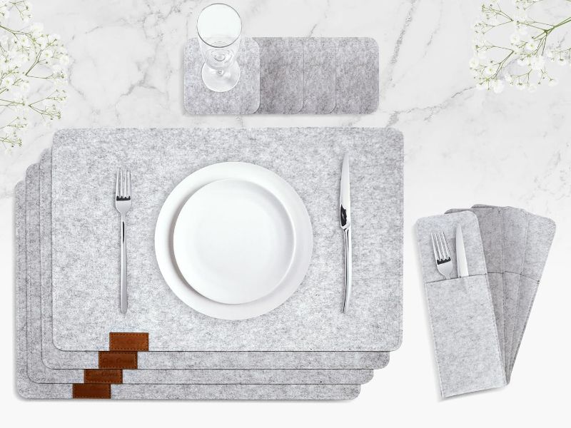 Photo 1 of Placemats Set of 4 incl. 4X Coasters & 4X Cutlery Bags - 100% Eco-Friendly Felt - Heat Resistant Placemats - Table Mats Set of 4