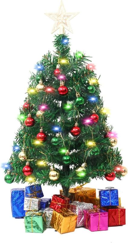 Photo 1 of Christmas Tree Decor Vibrant Desktop Mini Christmas Tree with String Light Realistic Looking Xmas Tree Top Star Christmas Ball Set DIY Christmas Tree B