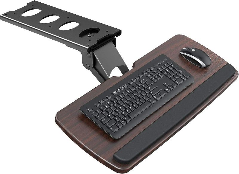 Photo 1 of (Tray is Black not wood grain Brown) HUANUO Keyboard Tray Under Desk 360 Adjustable Ergonomic Sliding Keyboard & Mouse Tray, 25" W x 9.8" D