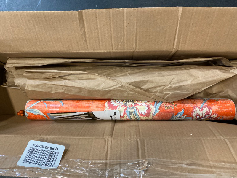 Photo 2 of FunStick 21" x 200" Vintage Floral Peel and Stick Wallpaper Orange Red Wall Paper Roll Watercolor Self Adhesive Wallpaper Stick on Wallpaper for Bedroom Living Room Wall Backdrop Wardrobe Bookshelf