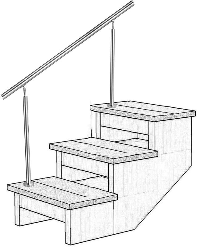 Photo 1 of  3-Step Handrail Steps Stair Rail 304 Stainless Steel Handrail with Installation Kit Hand Rails for Outdoor Steps (80 cm / 100 cm / 120 cm / 140 cm) *Pole Only*