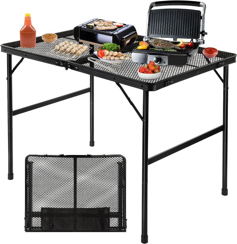 Photo 1 of Folding Grill Table Camping Table with Mesh Desktop, Lightweight 3 FT Metal Table for Outside, Height Adjustable Portable Grill Table for Camping, Picnic, Beach and BBQ, RV