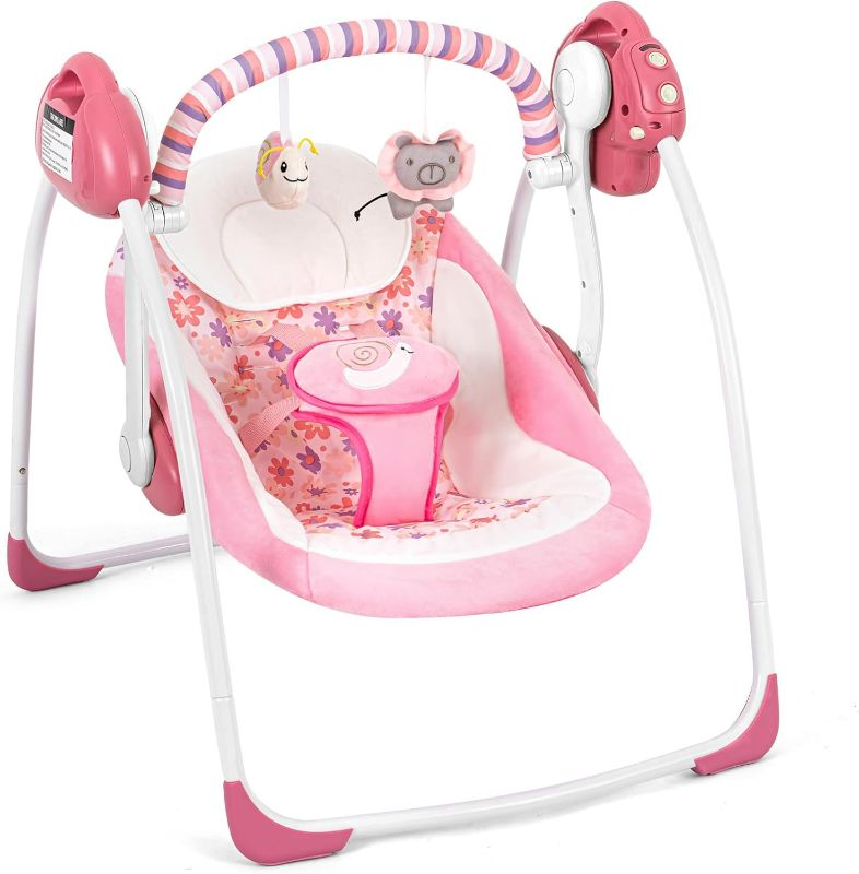 Photo 1 of Baby Swings for Infants, Powered by Power Cord (Included) and Batteries for Indoor/Outdoor Use, Easy-Fold Infant Swing, Electric Baby Swing for 0-9 Months 6-25 lbs