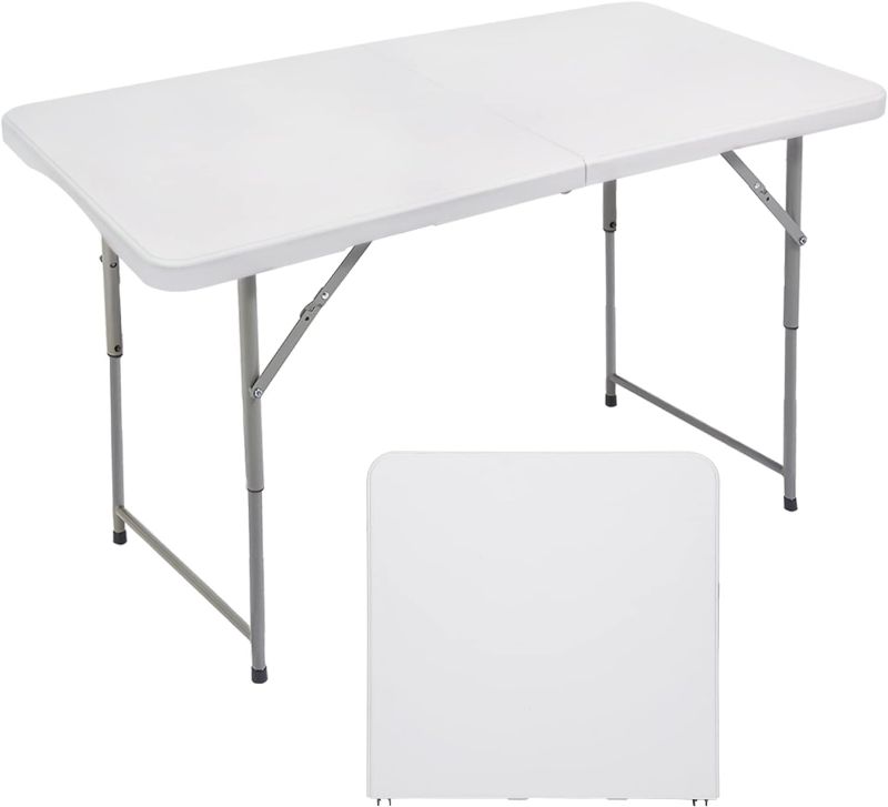 Photo 1 of FORUP Folding Utility Table, 4ft Fold-in-Half Portable Plastic Picnic Party Dining Camp Table