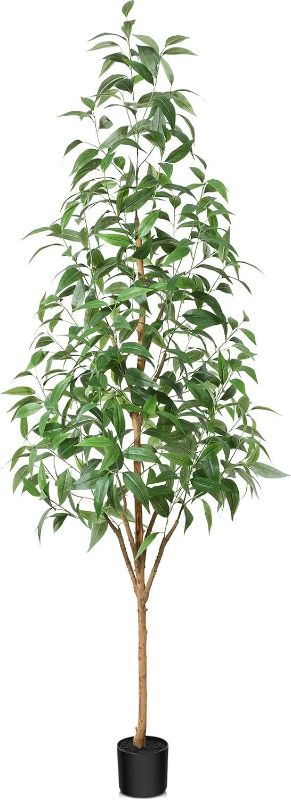 Photo 1 of Artificial Eucalyptus Tree 7ft Tall Fake Tree for Home Decor Indoor Faux Green Silk Tree with Natural Wood Trunk Fake Floor Plant for Living Room, Bedroom and Corner Indoor Decor, Set of 1