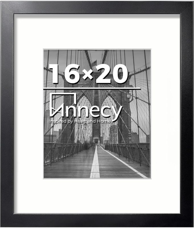 Photo 1 of Annecy 16x20 Frame Black 1 Pack, Classic 16x20 Picture Frame Display 11x14 Pictures with Mat or 16x20 without Mat, Horizontal and Vertical for Wall-Mount, Decorate Home and Office with Large Paintings