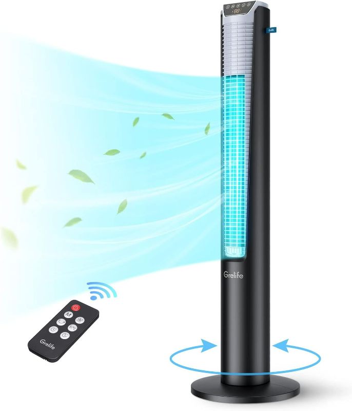 Photo 1 of Grelife 42" Oscillating Tower Fan with Remote, Standing Fan Bladeless Fan with 3 Modes, 3 Speeds, 12H Timer, LED Display, Quiet Fan Cooling Fan Floor Fan