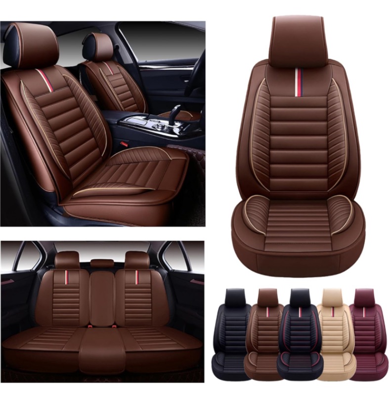 Photo 1 of OASIS AUTO Car Seat Covers Premium Waterproof Faux Leather Cushion Universal Accessories Fit SUV Truck Sedan Automotive Vehicle Auto Interior Protector Front Pair (OS-004 Brown)