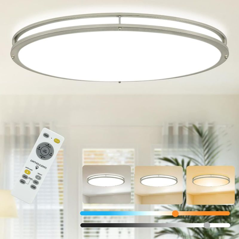 Photo 1 of DLLT 32In Oval LED Ceiling Light Fixture, 45W Dimmable LED Flush Mount Ceiling Light with Remote, 3000K/4000K/5000K Adjustable, Brush Nickel Finish for Bedroom/Living Room/Dining Room