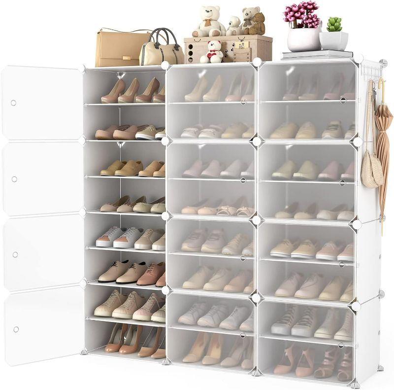 Photo 1 of WEXCISE Entryway Modern Shoe Storage Rack, 48"(W) x 12"(D) x 48"(H), White, Metal