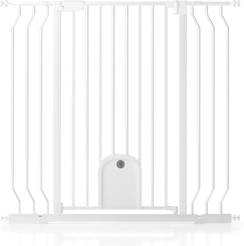 Photo 1 of Baby Gate with Cat Door for Stairs - Auto Close & Easy Walk Thru Dog Pet Gates for Stairs 29.5"-43.7" Wide, Doorway, Pressure or Wall Mounted Child Gate includes 4 Wall Cups 2 Extensions