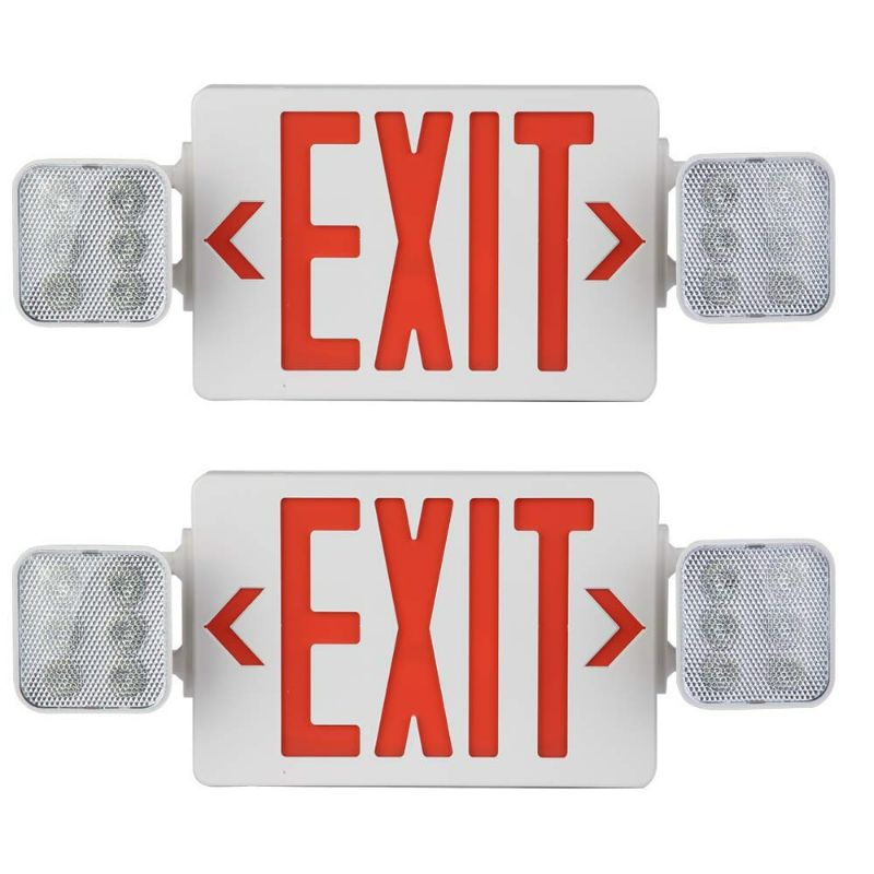 Photo 1 of Amazon Commercial Acrylonitrile Butadiene Styrene Emergency Light Exit Sign, 2-Pack, Exit Combo with Battery Backup, 2 LED Adjustable Heads