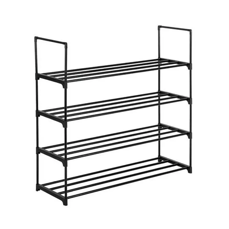 Photo 1 of 4 Tiers Stackable Shoe Rack Practical Storage Organizer Free-standing Metal Shoe Shelf For Bedroom Hallway Entryway Closet 35.6"W x 12"D x 33.27"H Black Color