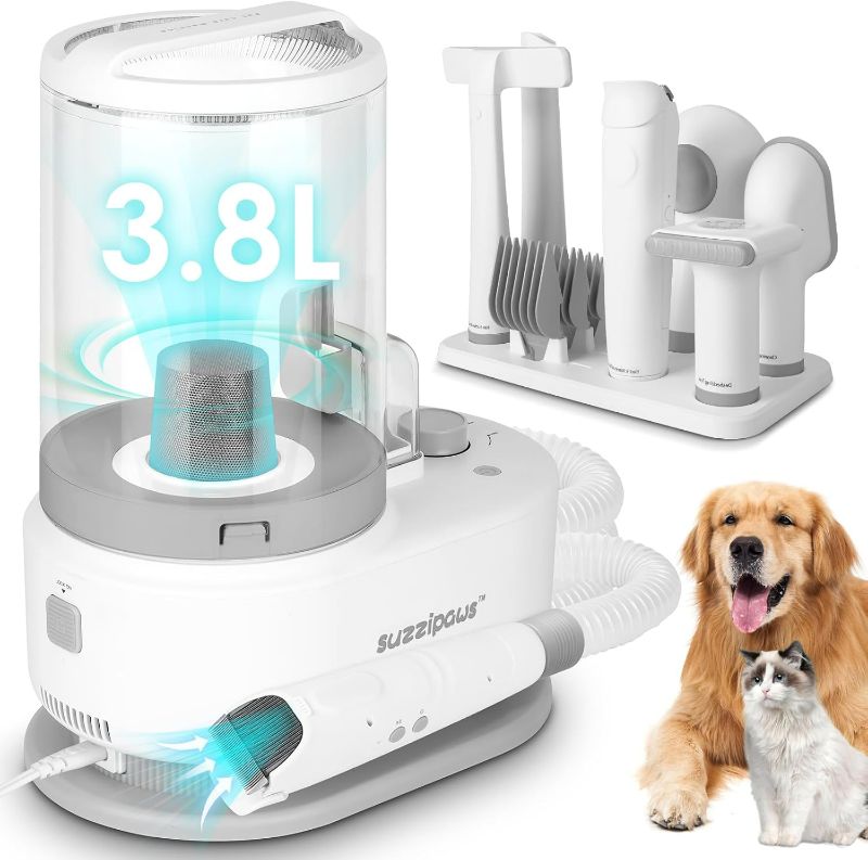 Photo 1 of Suzzipaws Pet Grooming Vacuum for Big Dogs 3.8L Dog Hair Vacuum Groomer, Cordless Pet Clipper for Dog cat, Quiet Large Dog Brush Vacuum Suction 99% Hair for Shedding, Home Cleaning